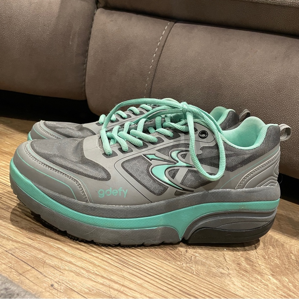 Gray and Green Athletic Shoes with Chunky Sole